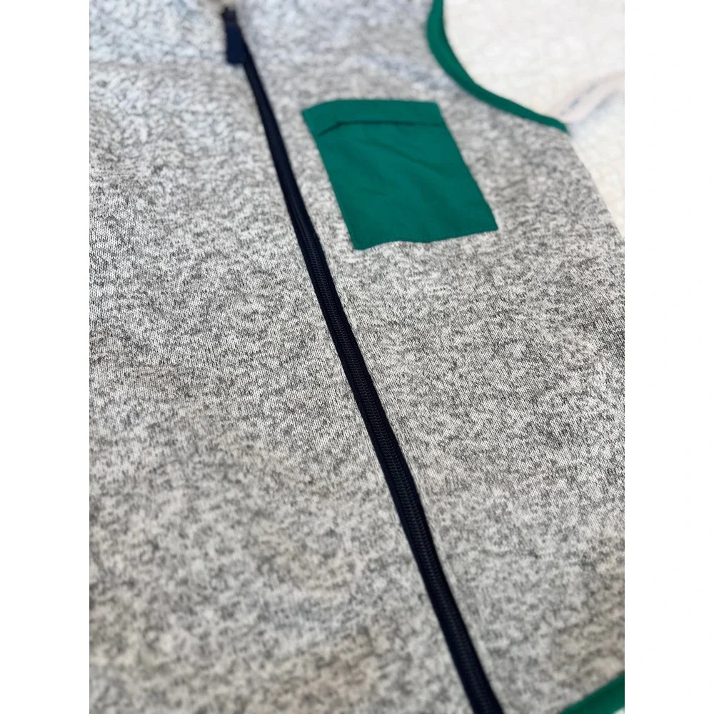 Carters Kids‎ Boy's Gray Fleece Vest Green Pocket Zipper Size 6 #95